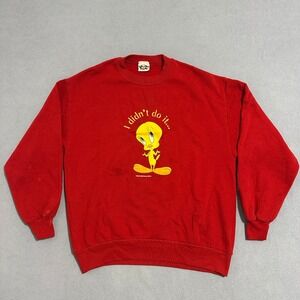 Vintage 1996 Looney Tunes Tweety Bird Crewneck Sweatshirt Red Mens Size M
